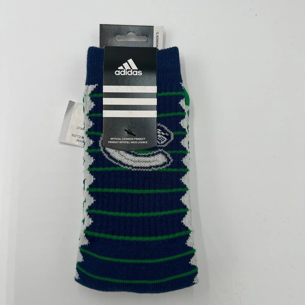 Adidas Vancouver Canucks‎ NHL Womens Crew Socks 2 Pair Pack Blue Green OSFA